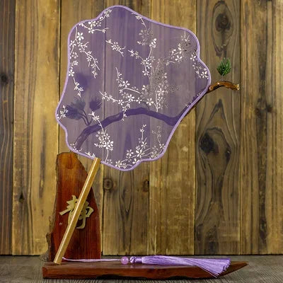 Translucent Silk Chinese Round Hand Fan, Floral, Unisex