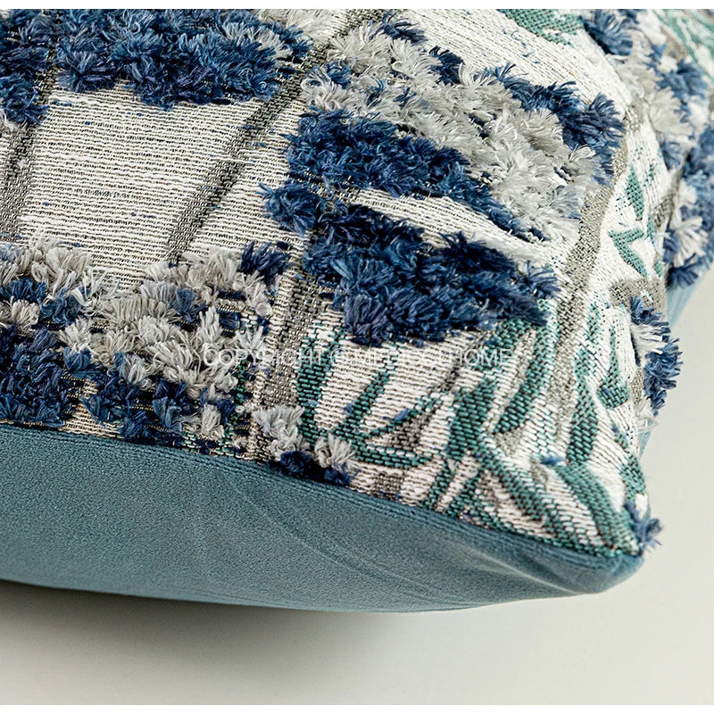 Oriental Ancient Indigo Hand-Tufted Cushion Cover – Jungle Throw Pillowcase