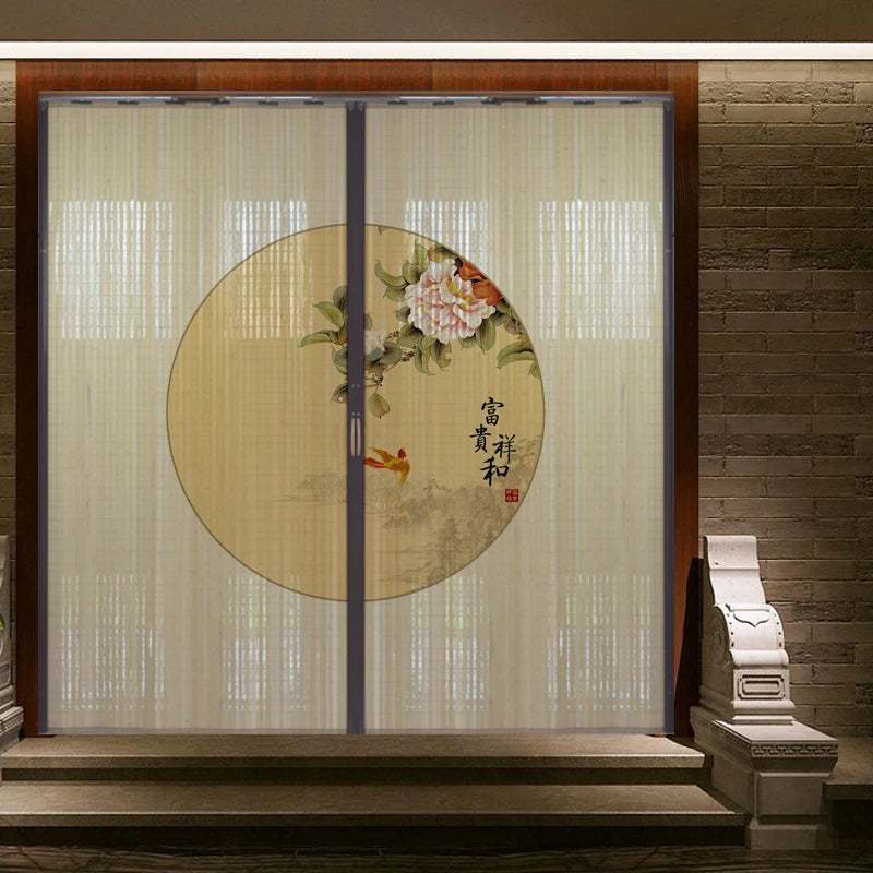 Partición deslizante de bambú impresa para puerta, biombo tradicional chino japonés, cortina deslizante, puerta para uso doméstico, divisor de ambientes, pantalla plegable