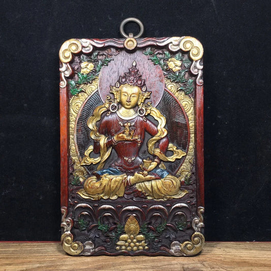 8" Tibetan Thangka – Vajrasattva & Amitabha with Rosewood Frame