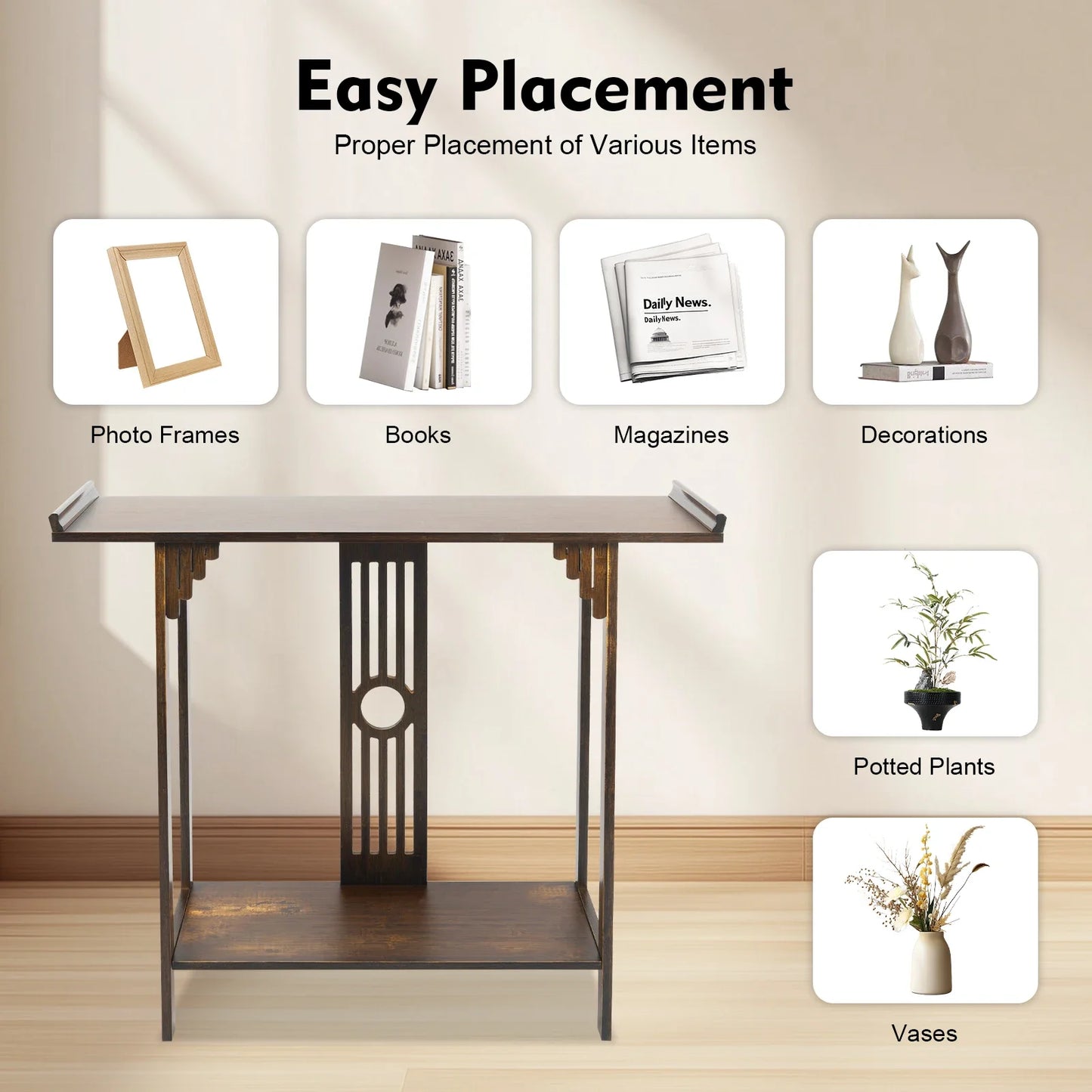 2-Tier Narrow Espresso Side Table, Space-Saving Slim Accent Table, Easy Assembly Console Table for Living Room,Bedroom & Kitchen