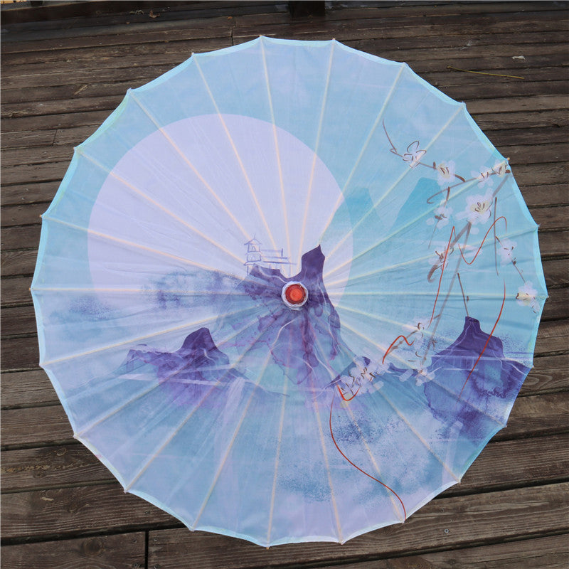 Chinese Style Silk Print Bamboo Umbrella