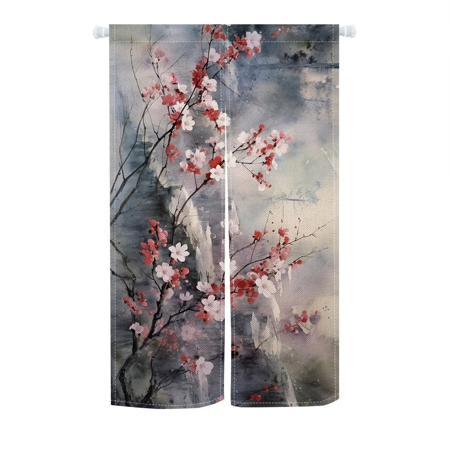 Japanese Ukiyo-e Floral Noren Door Curtain – Linen Blend Room Divider