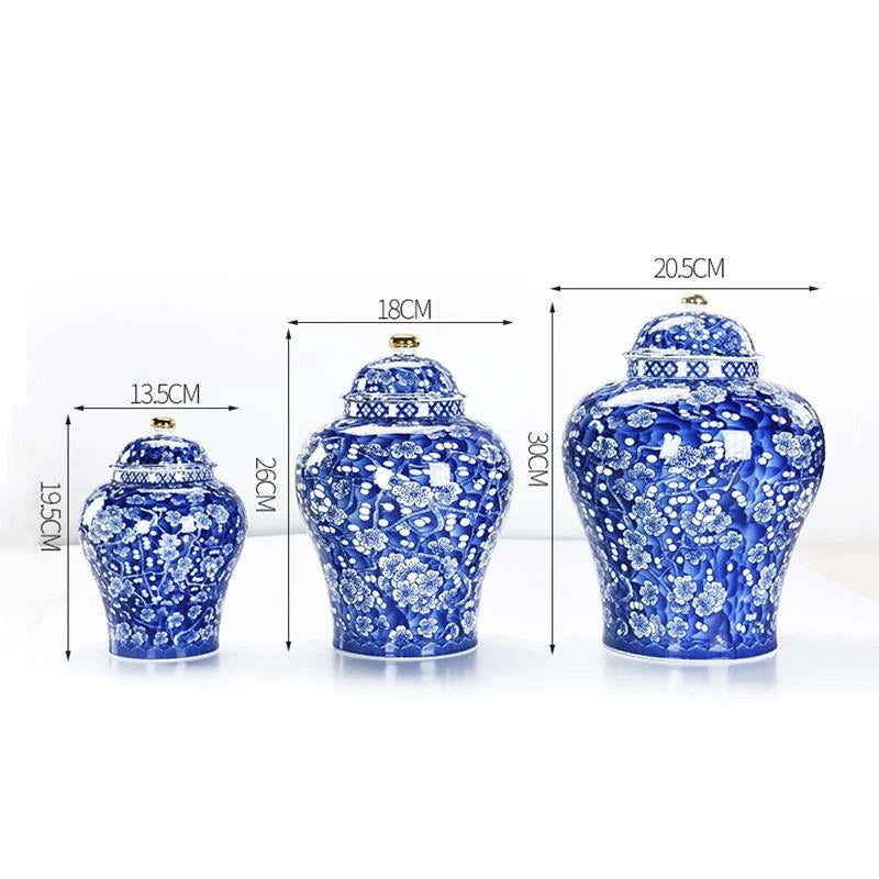 Blue & White Porcelain General Jar | Plum Blossom Ginger Jar & Tea Caddy