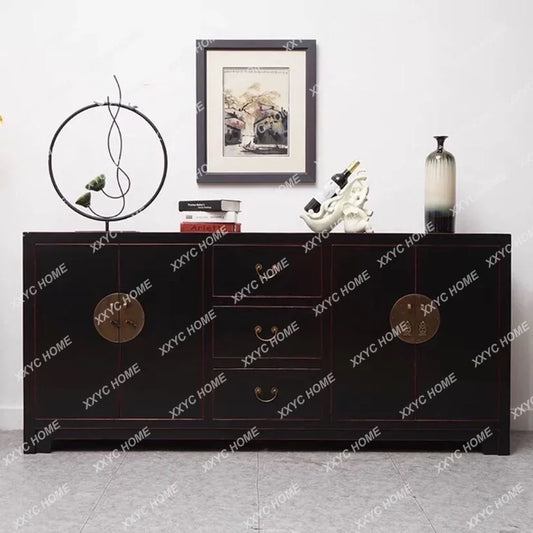 Chinese Solid Wood Gold Sideboard – Ming & Qing Inspired 4‑Door Foyer & Dining Cabinet