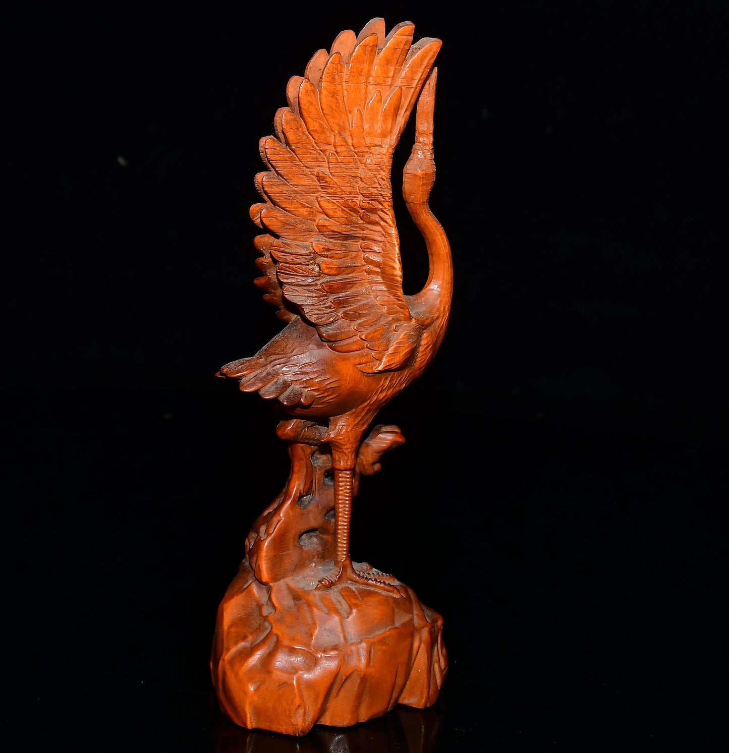 Tibetan Boxwood Red-Crowned Longevity Crane Statue