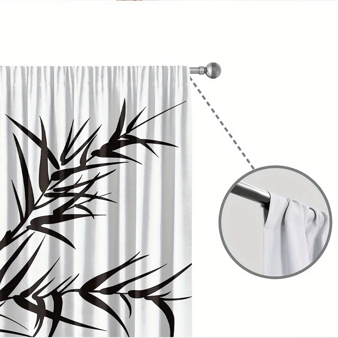 Chinese Ink-Wash Bamboo Window Curtains – Black & White Zen Botanical Drapes