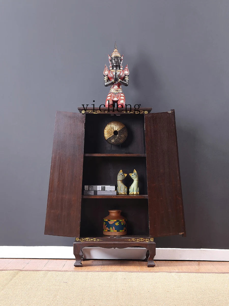 Painted Decorative Storage Cabinet Southeast Asian Style Solid Wood Furniture Entrance Cabinet