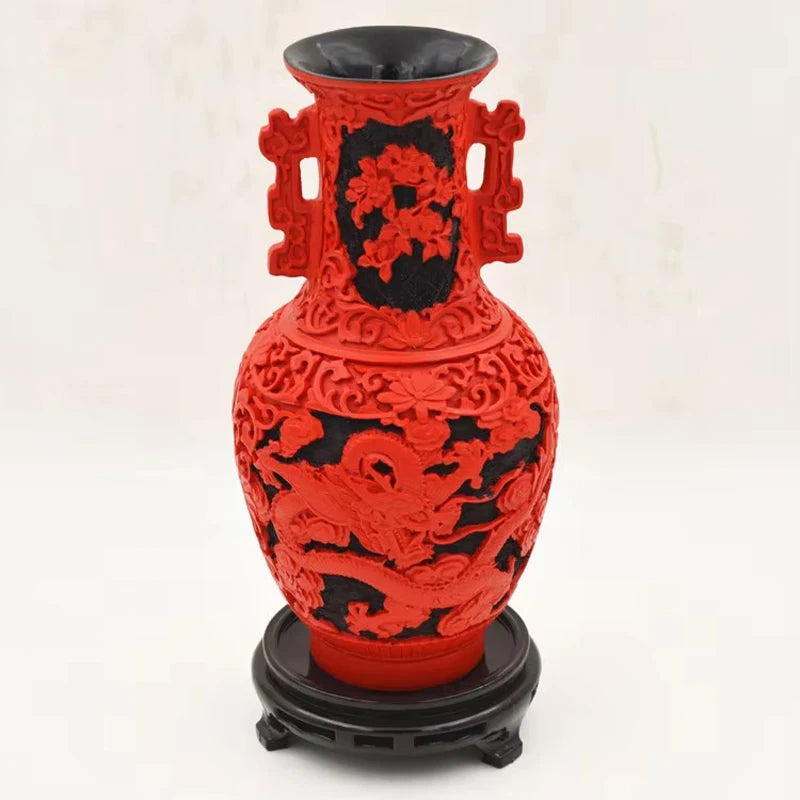 10 Zoll / Exquisite chinesische klassische traditionelle Technologie Rotlack Drachenglücks-Vase Nr.6