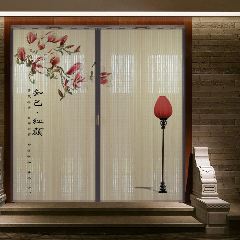 Partición deslizante de bambú impresa para puerta, biombo tradicional chino japonés, cortina deslizante, puerta para uso doméstico, divisor de ambientes, pantalla plegable