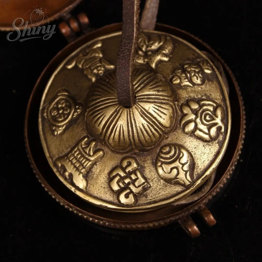 Tibetan Bronze Cinnabar Eight Treasures Bell & Box Set (3.5")