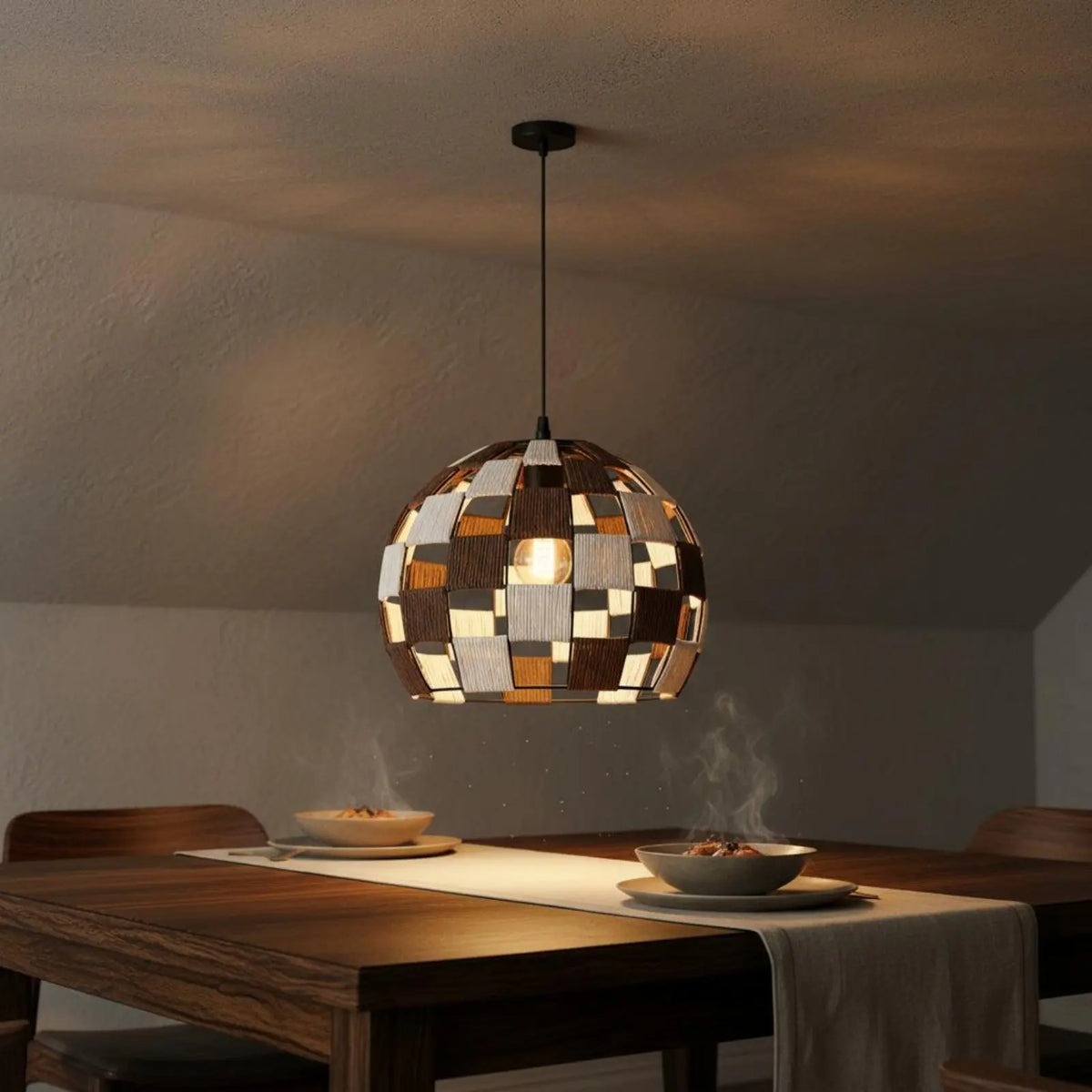 Natural Rattan Sphere Pendant Light – Japanese Woven Globe Hanging Lamp