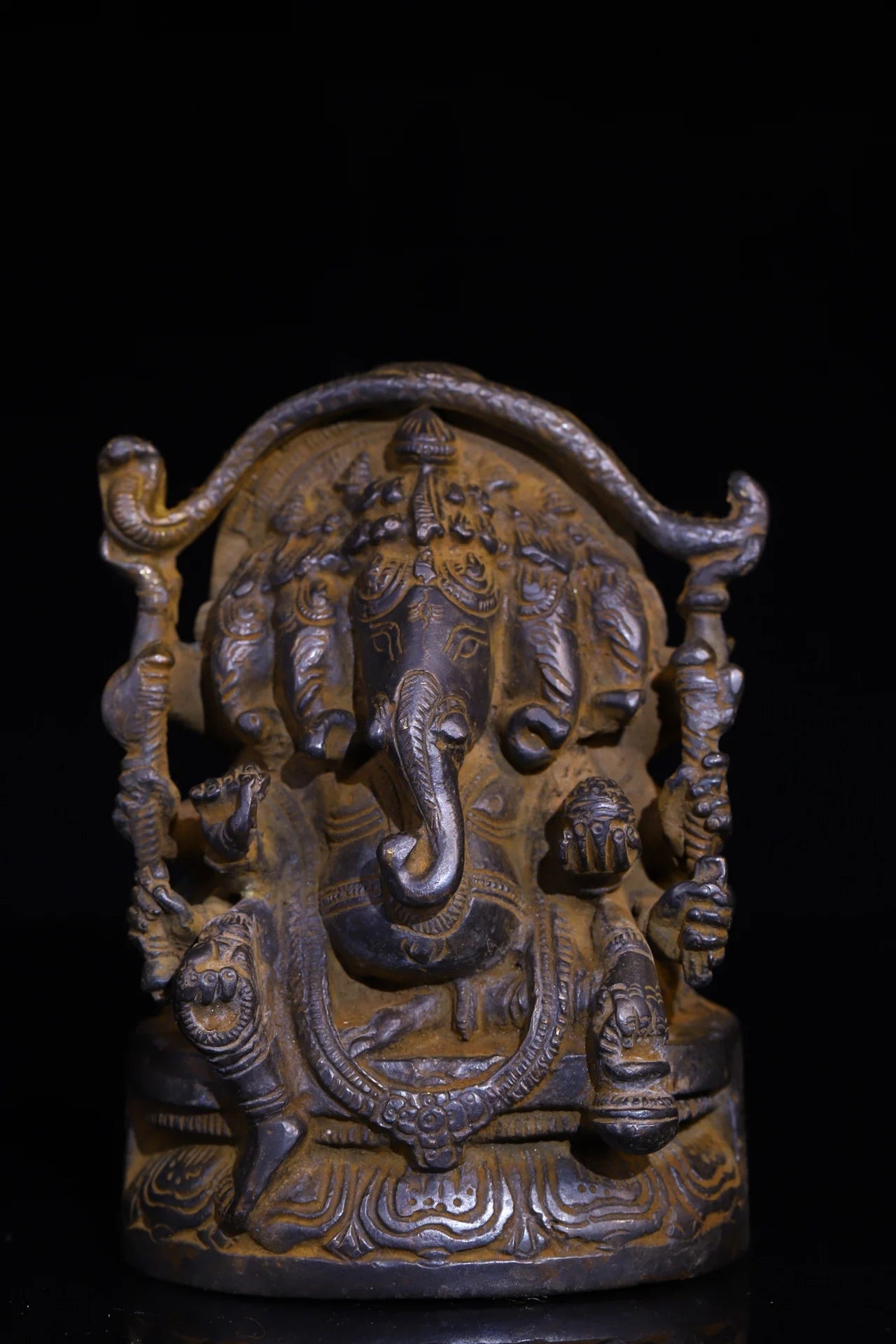 15 cm Bronze Cinnabar Fünfköpfige Ganesha – Tempel-Wohlstands-Gottheit