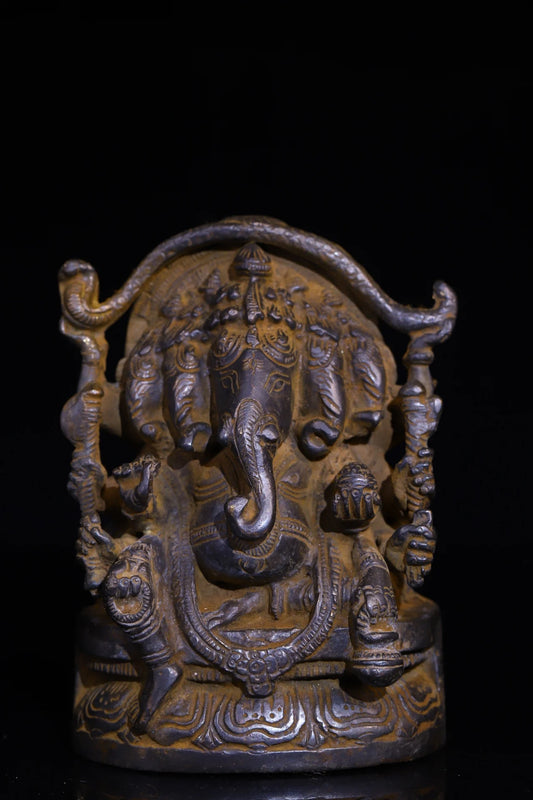 6" Bronze Cinnabar Five-Head Ganesha – Temple Wealth Deity