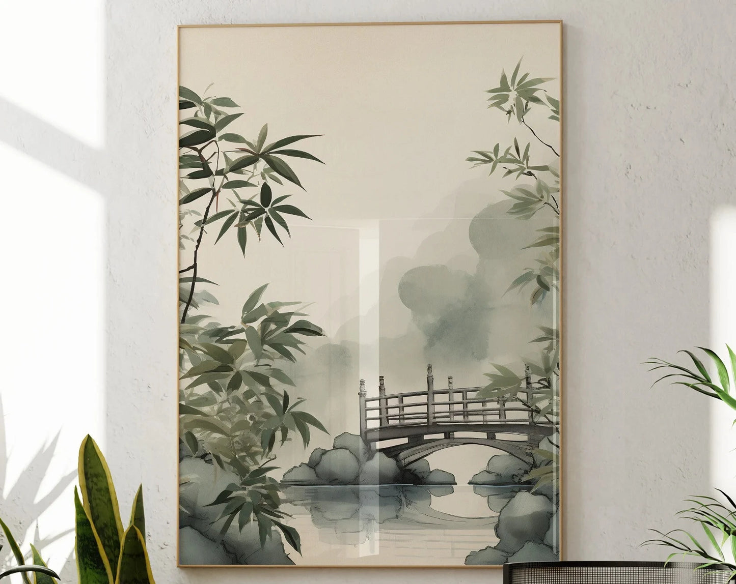 Minimalist Japanese Bamboo Forest & Crane Zen Wall Art Print