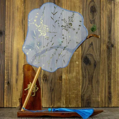 Translucent Silk Chinese Round Hand Fan, Floral, Unisex