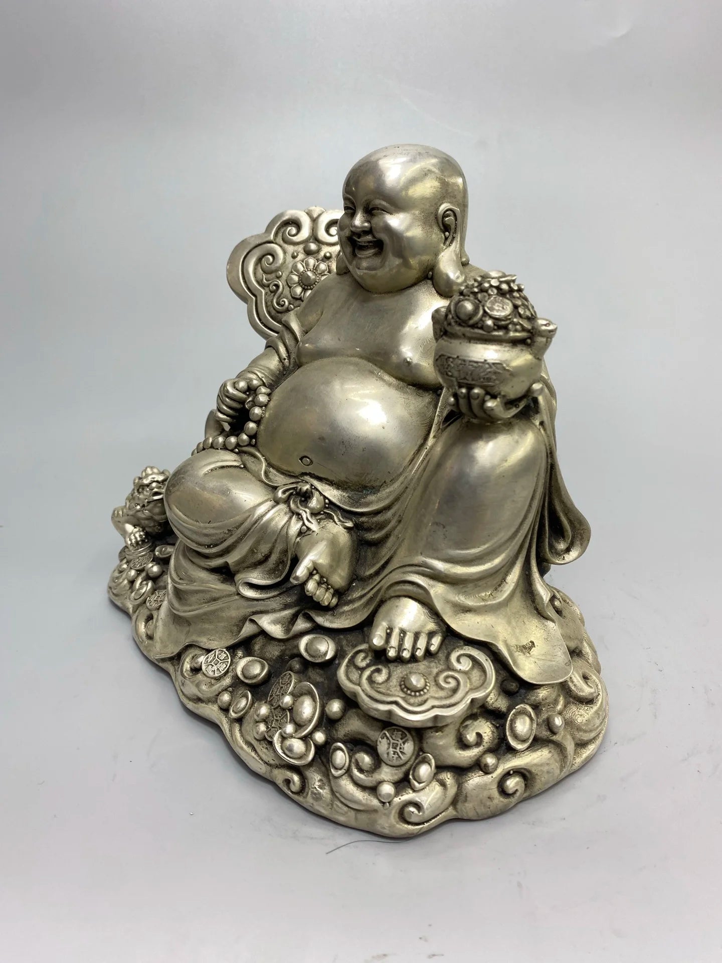 9" Bronze Gilded Ruyi Maitreya with Treasure Pot – Wealth Buddha