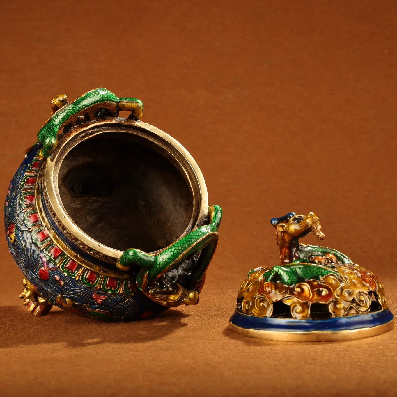 8" Tibetan Bronze Cloisonné Panlong Incense Burner – Asian Home Decor