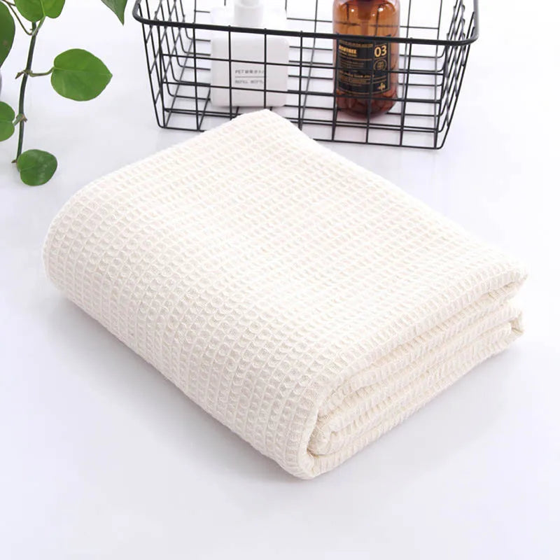 Japanese Pure Cotton Waffle Weave Blanket – Breathable Summer Towel Quilt & Sofa Throw