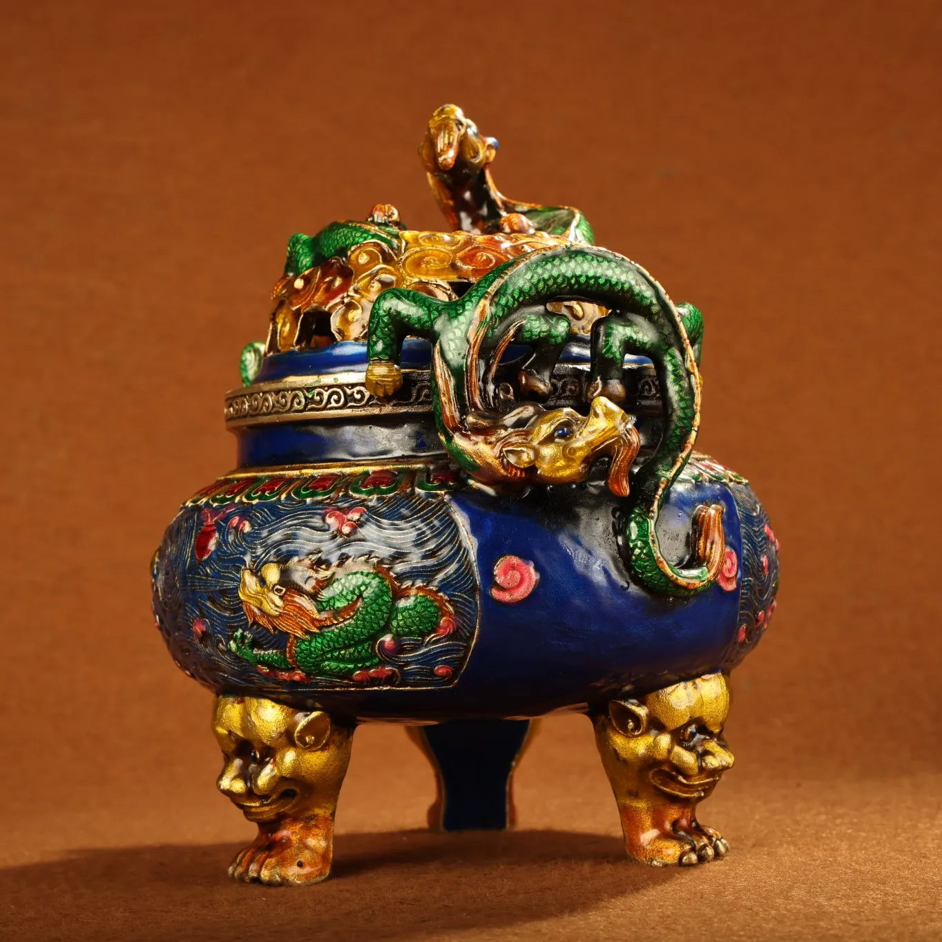 8" Tibetan Bronze Cloisonné Panlong Incense Burner – Asian Home Decor