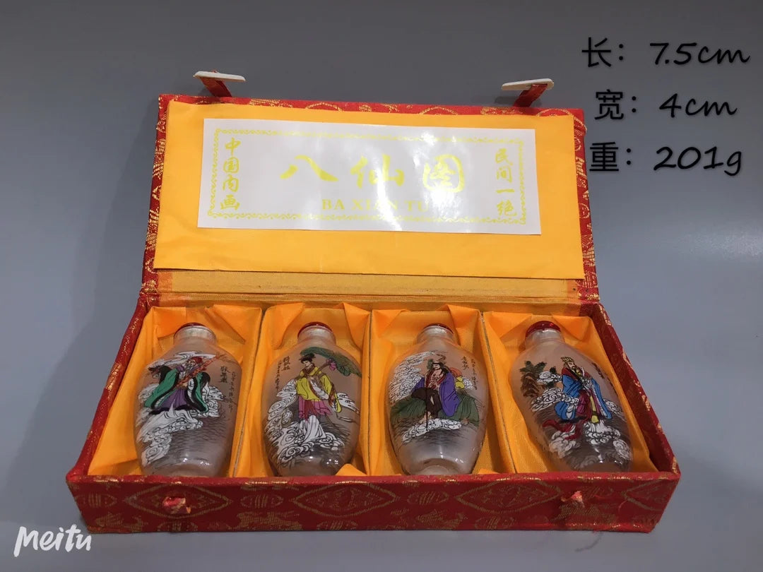 4PCS Chinese Inside Painted Glass Snuff Bottle - Eight Immortals, with Storage Box