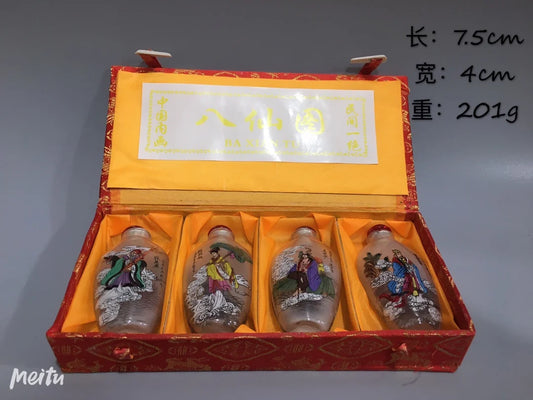 4PCS Chinese Inside Painted Glass Snuff Bottle - Eight Immortals, with Storage Box