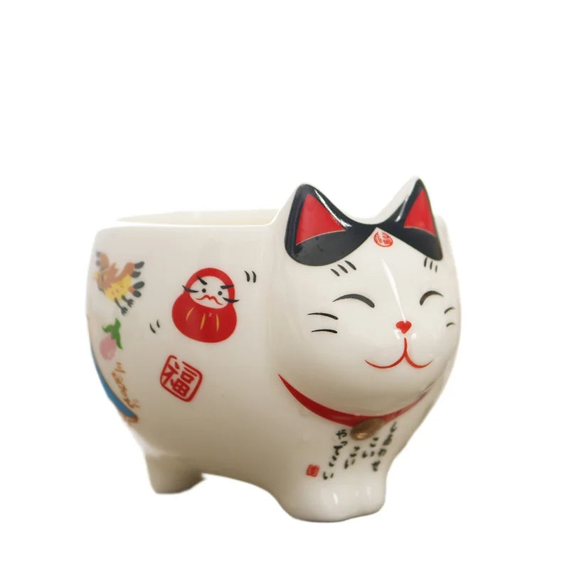 Japanese Lucky Cat Porcelain Tea Set – Cute Maneki-Neko Teapot & Cups with Strainer