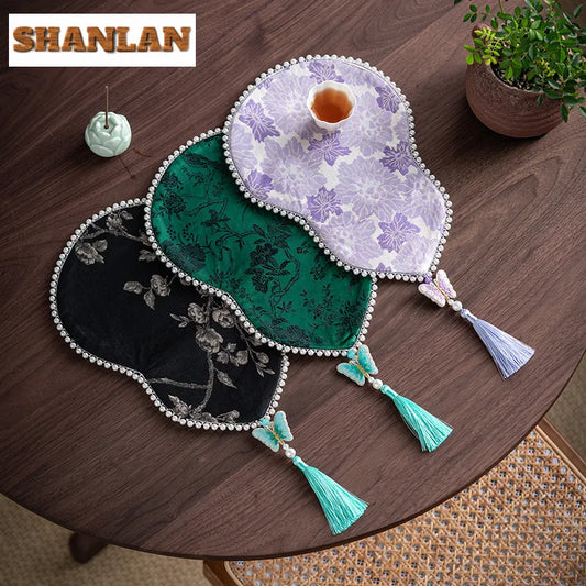 Chinese Beaded Brocade Gourd Tea Table Mats Gift Idea