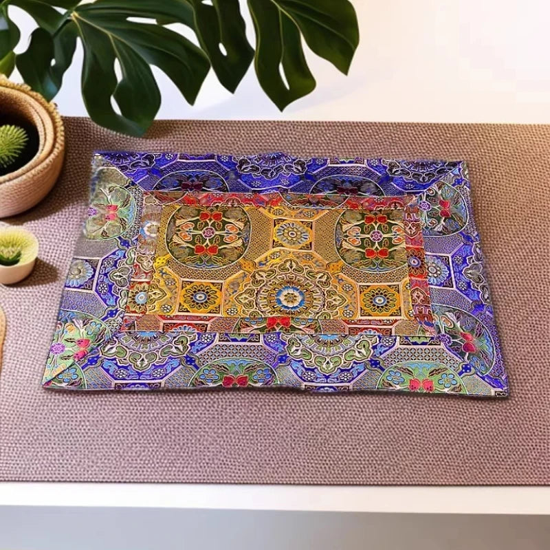 Tibetan Style Five-color Colorful Tablecloth Double-layer Thickened Table Mat Fabric Tablecloth Pattern Brocade Household Office
