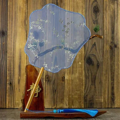 Translucent Silk Chinese Round Hand Fan, Floral, Unisex