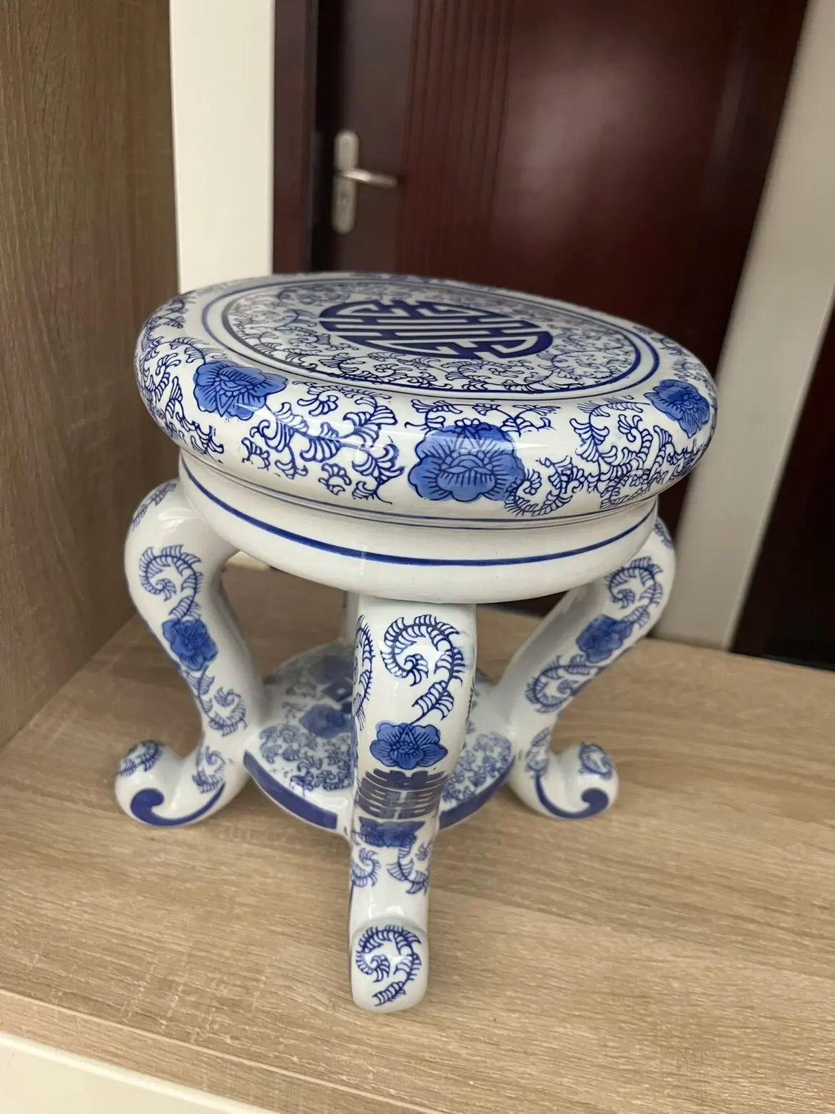 Classical Blue & White Porcelain Four-Legged Stool | Ceramic Pedestal & Accent Seat