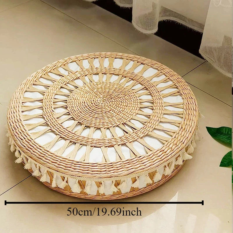 Hand-Woven Round Mobile Footstool – Low Ottoman Pouf & Accent Stool