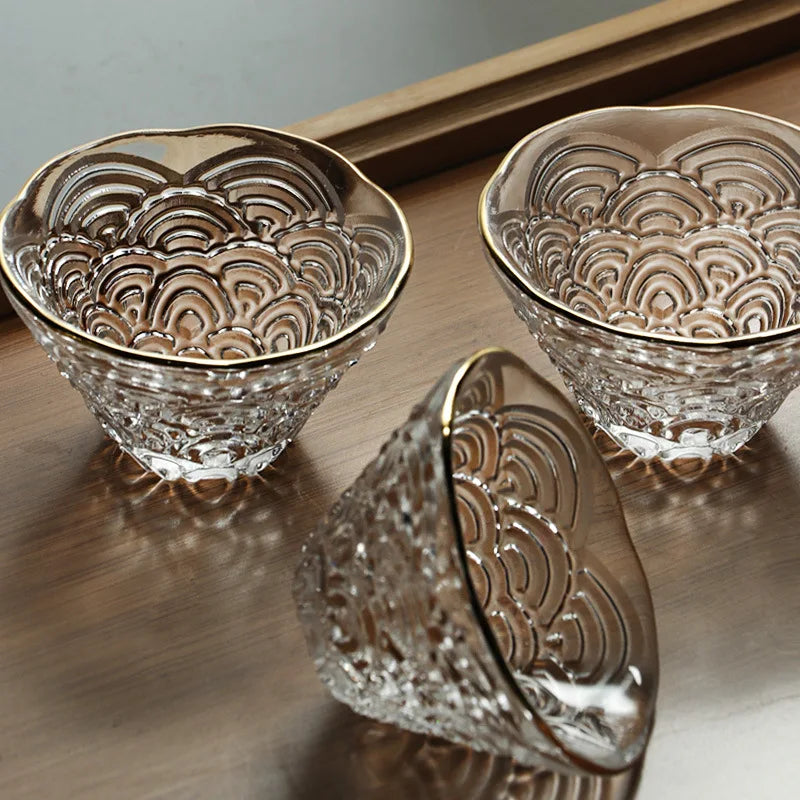 Japanese Hammered Glass Sake Set – Tokkuri Carafe, Warming Bowl & Sipping Cups