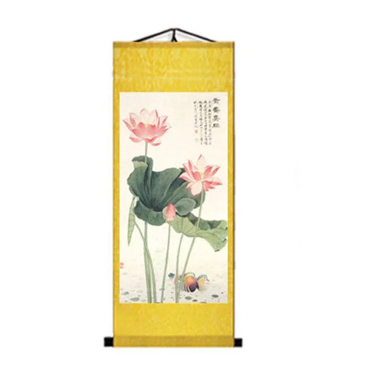 Chinesische Lotus-Schriftrollenbilder Wandkunst Poster Vintage Raumdekor Ästhetische Wanddekoration Wohnzimmer Büro Bilderwand