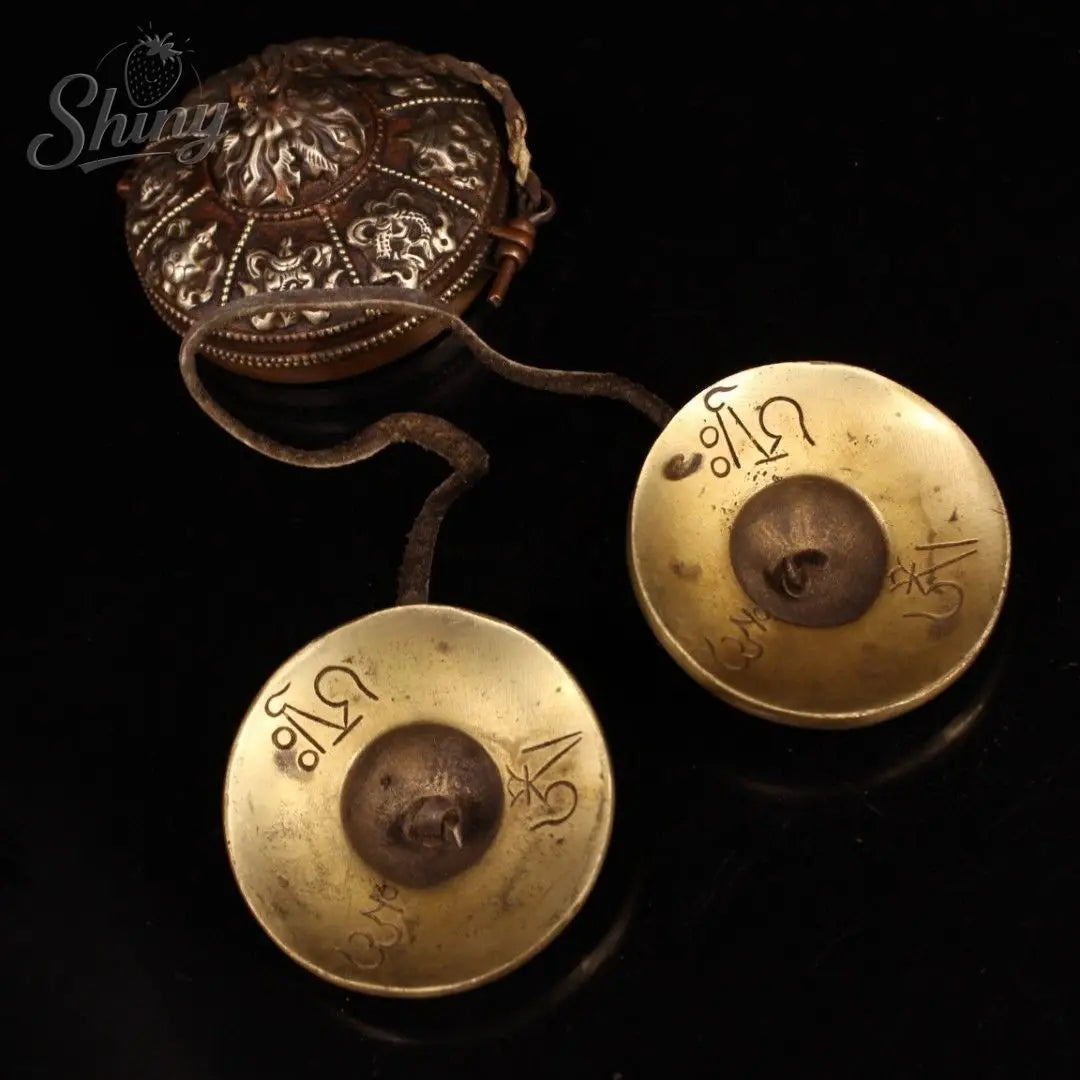 Tibetan Bronze Cinnabar Eight Treasures Bell & Box Set (3.5")
