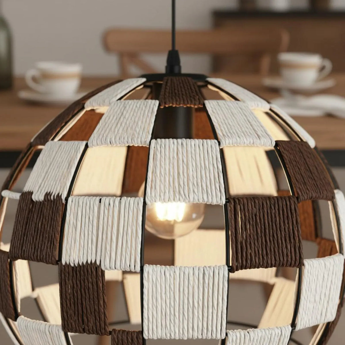 Natural Rattan Sphere Pendant Light – Japanese Woven Globe Hanging Lamp