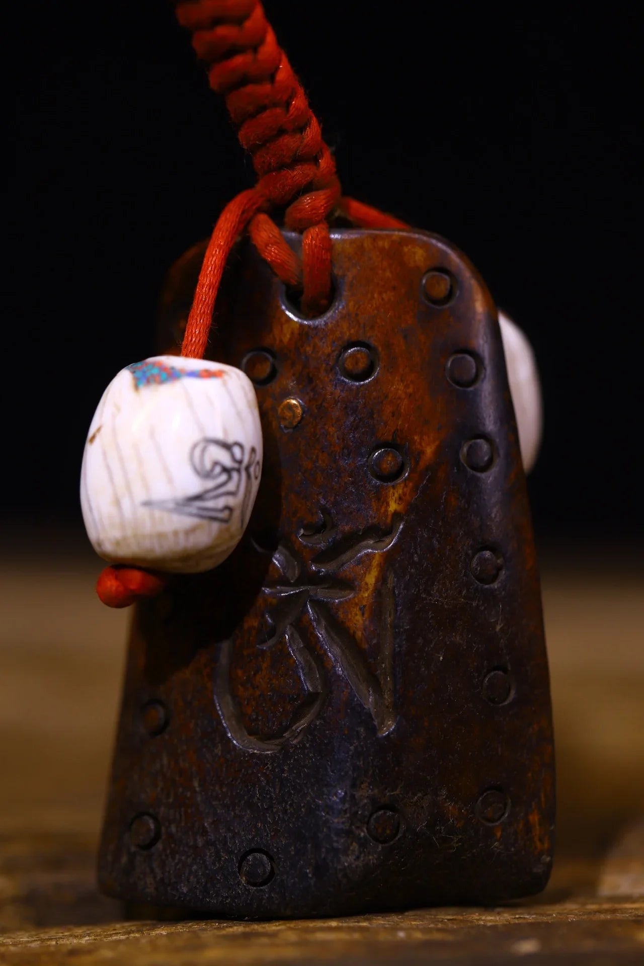 3"Tibetan Temple Collection Old Natural Gabbra Buddha Clothes Piece Yama Yan Mo  Protector Buddha Card Kapala Pendant Amulet