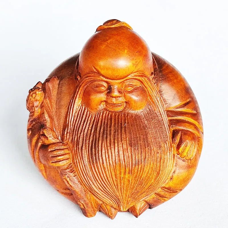 Y8932 - 2" Hand Carved Boxwood Netsuke : God of Longevity