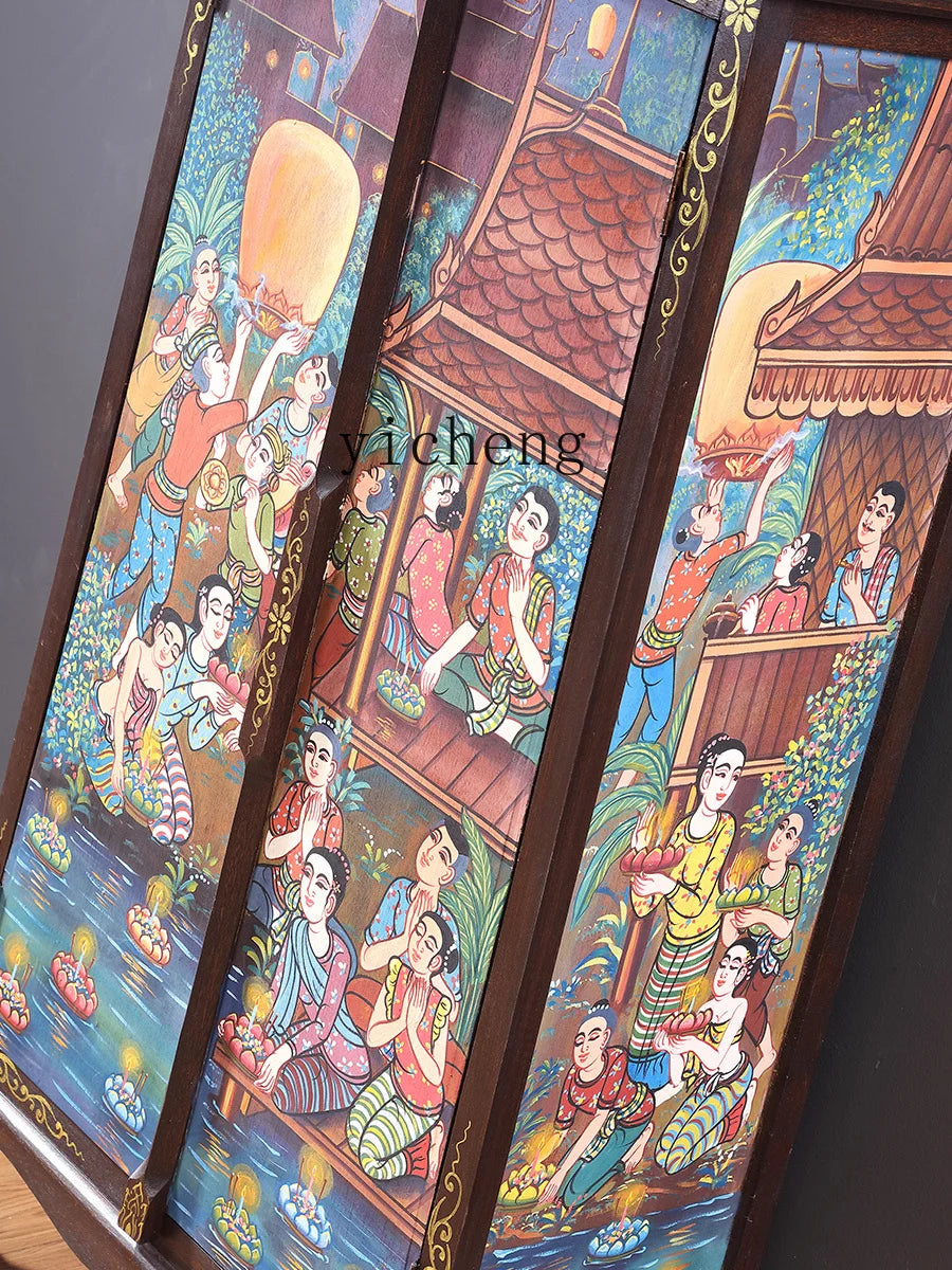 Painted Decorative Storage Cabinet Southeast Asian Style Solid Wood Furniture Entrance Cabinet