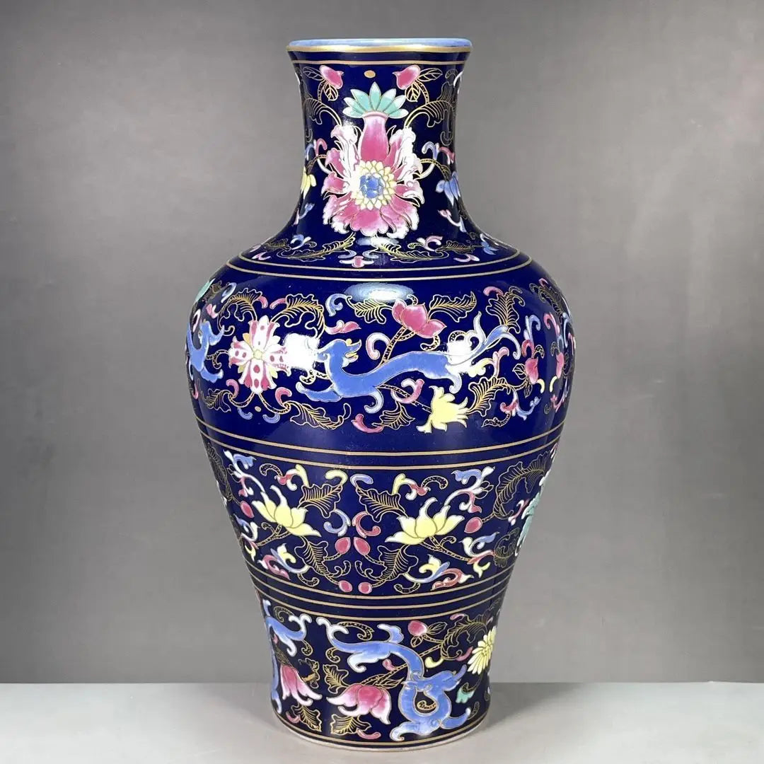 Qing Dynasty Qianlong Blue-Glazed Floral Enamel Vase Replica | One-of-a-Kind Handmade Porcelain