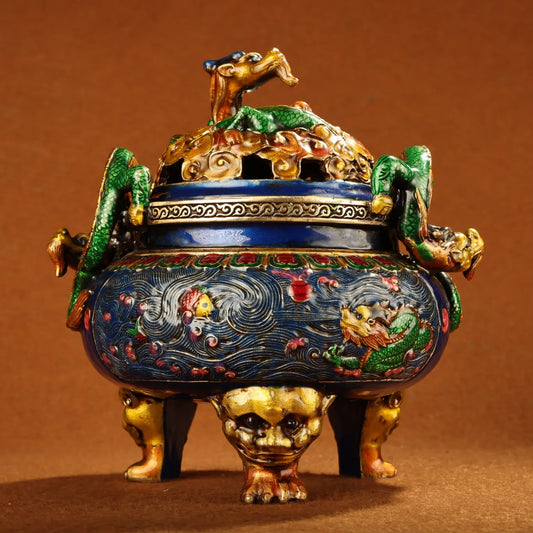 8" Tibetan Bronze Cloisonné Panlong Incense Burner – Asian Home Decor