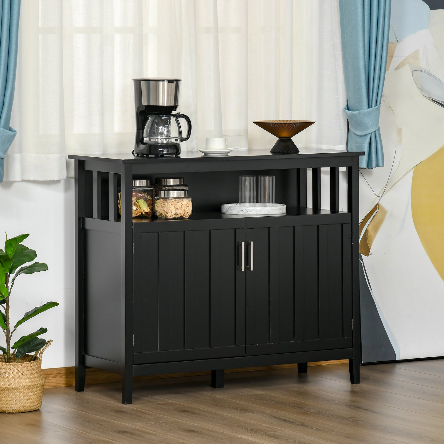 Black Sideboard Buffet Cabinet with 2 Doors and Adjustable Shelves
