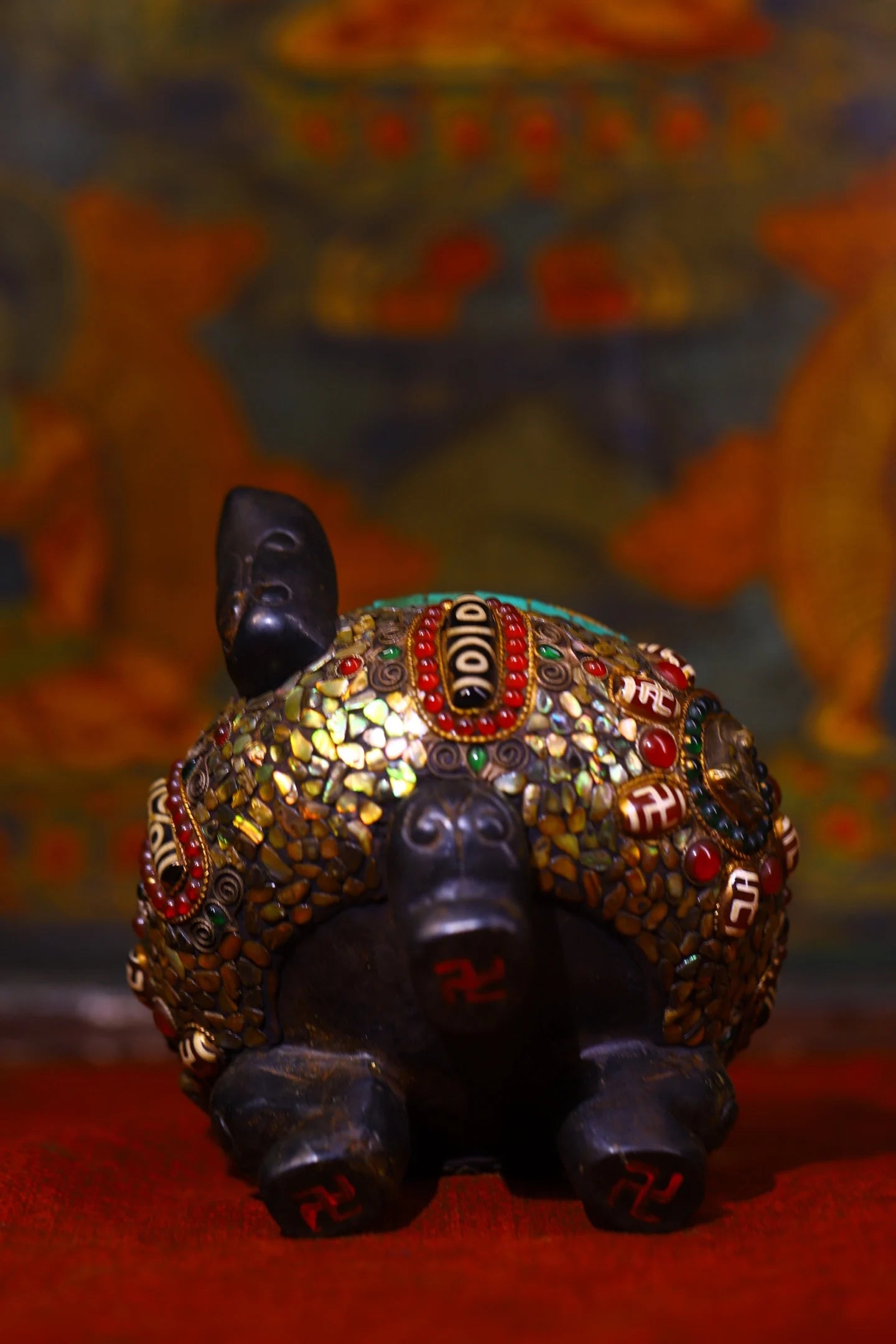 Tibetan Meteorite & Turquoise Shakyamuni Luding Incense Burner (9")