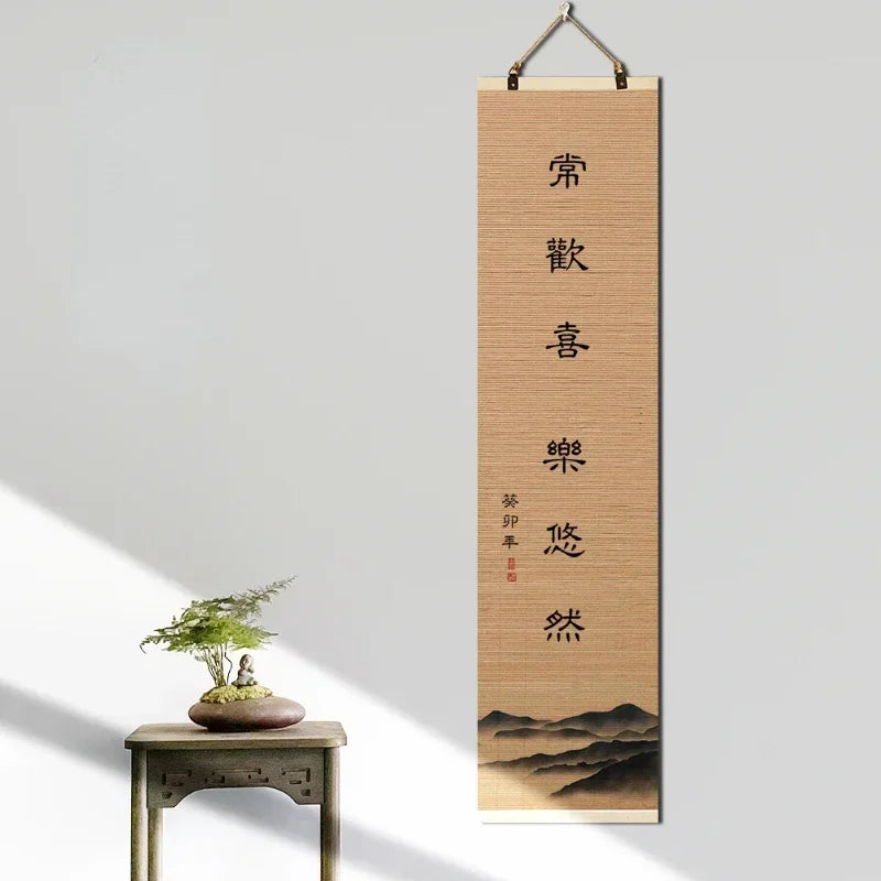 Customized Chinese Style Bamboo Curtain Scroll Hanging Painting Living Room Bedroom Housewarming Pendant Wall Decoration Gifts