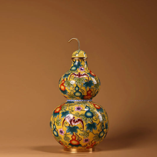 7" Bronze Cloisonné Bat & Floral Gourd Bottle – Temple Calabash