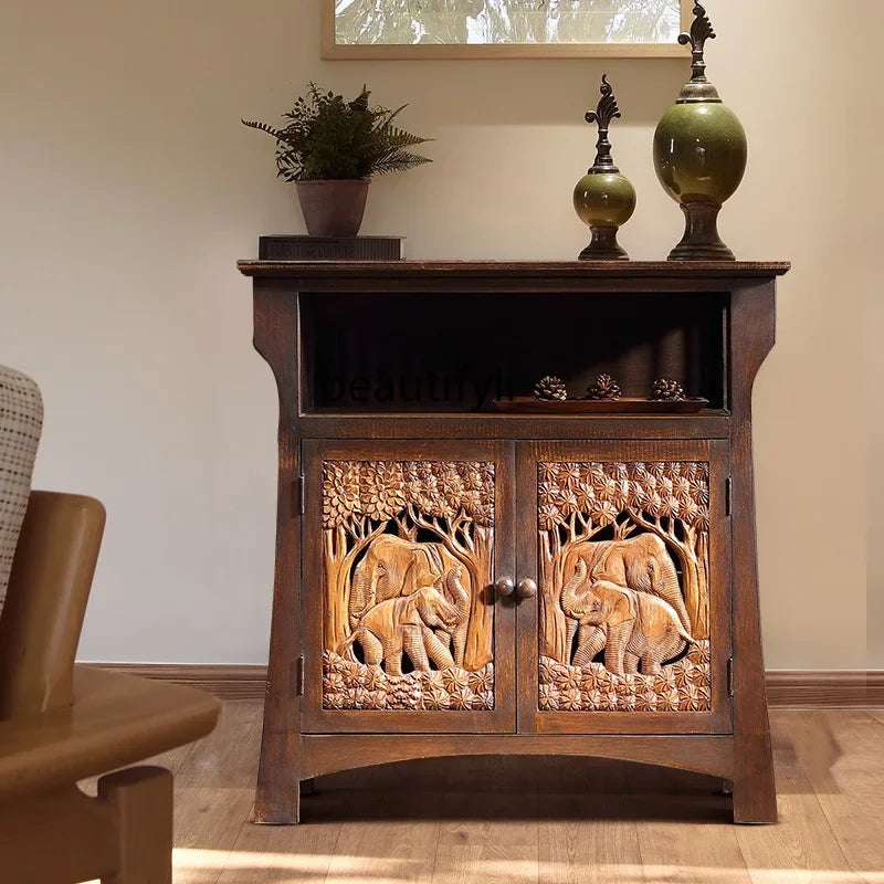 Southeast Asian Solid Wood Entryway Cabinet Carved Storage Cabinet Massage Shop Furniture