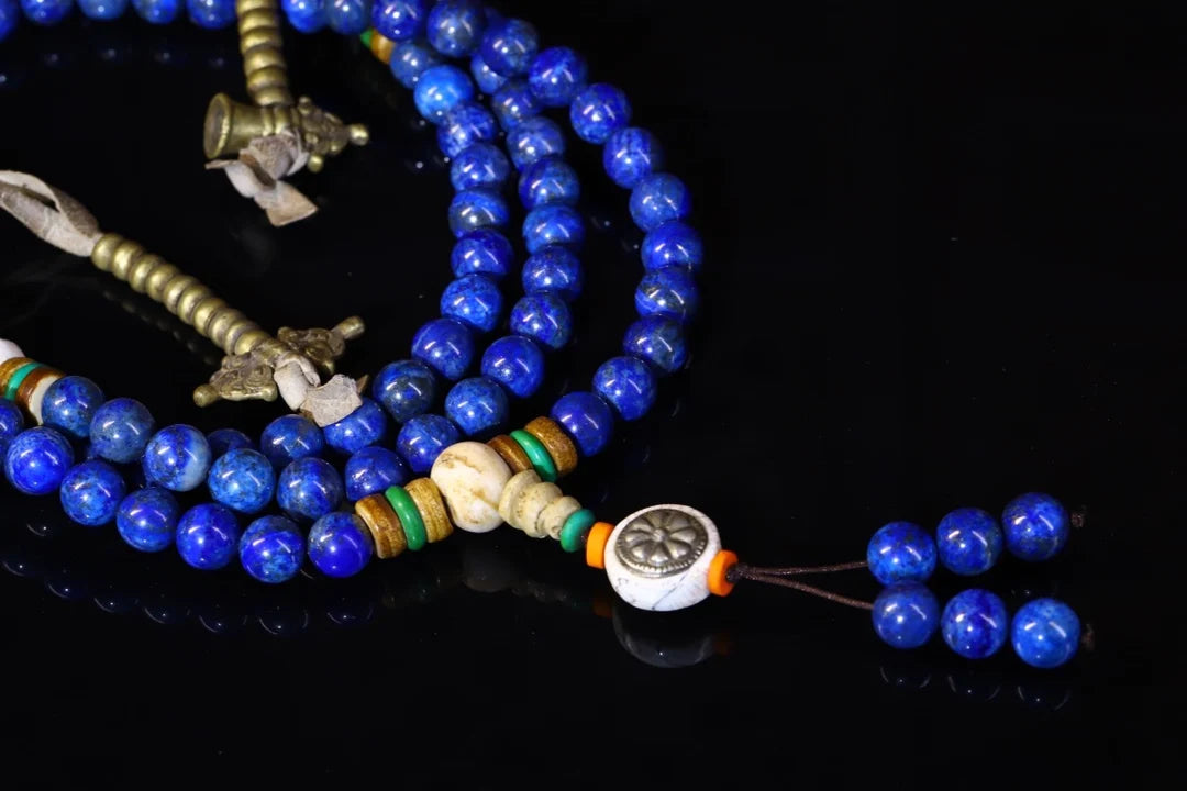 34" Tibetan Temple Collection Old Natural Lapis Lazuli 108 Buddha Beads