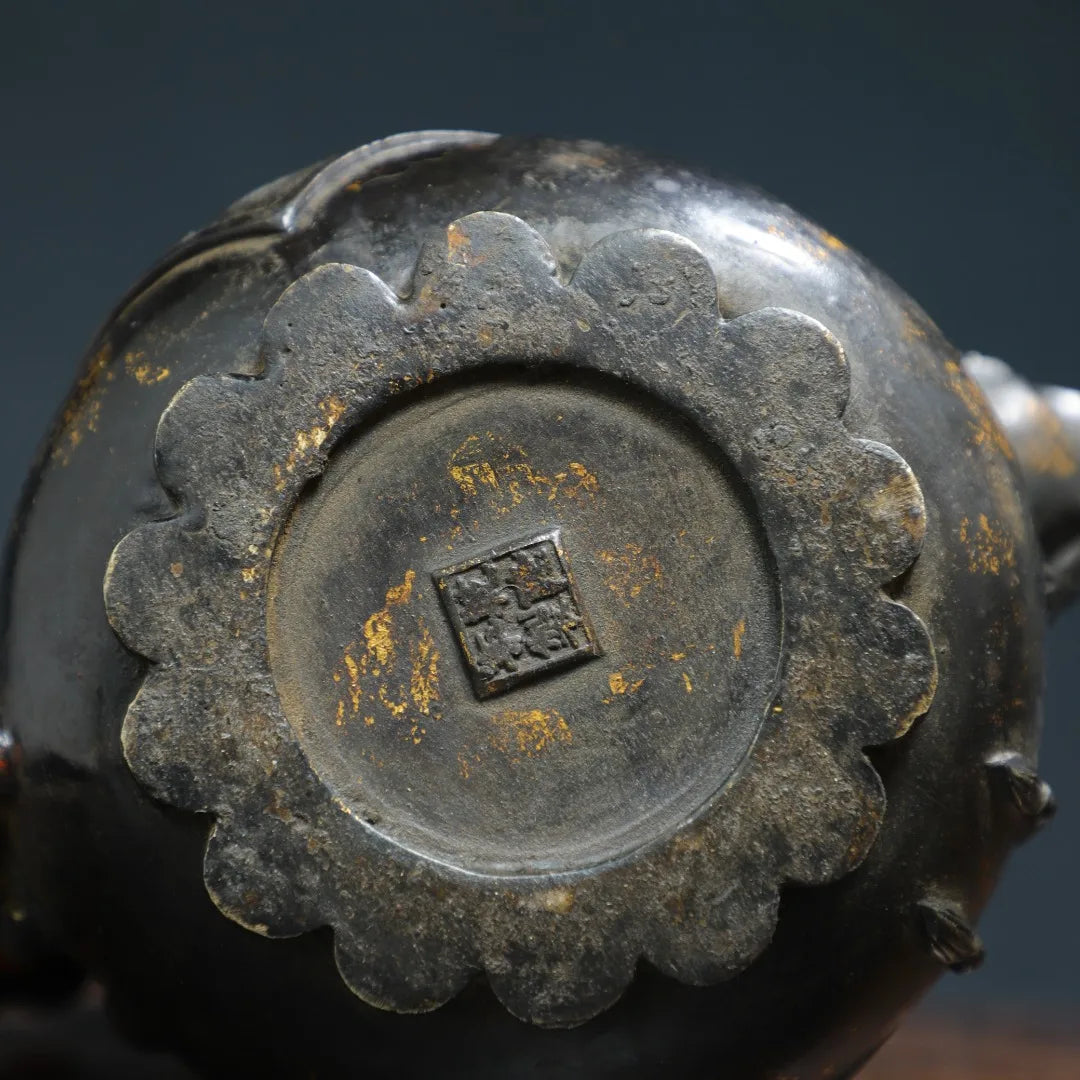 Bronze Cinnabar Gourd Fu-Hu Flagon – Temple Wealth Vessel