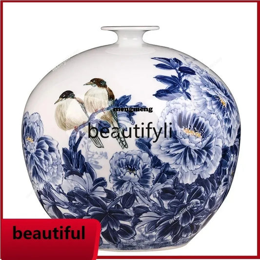 Jingdezhen Keramik handbemalte blau-weiße Porzellan-Tischvase Wohnzimmer Chinesisches Zuhause DD