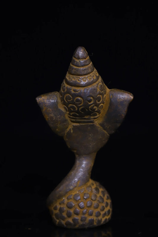 Tibetan Bronze Cinnabar Ganesha Elephant-Head Amulet (3")